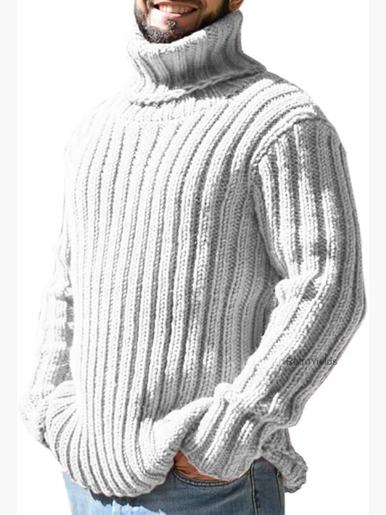 Men's Cable Knit Turtleneck Pullover Slim Fit Chunky Sweater